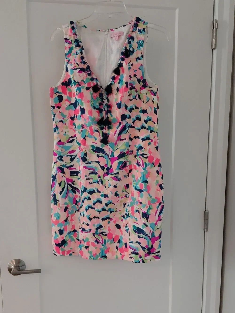 Lilly Sleeveless V-Neck "Tassels And Balls" Dress in Pink & Navy...Size 6